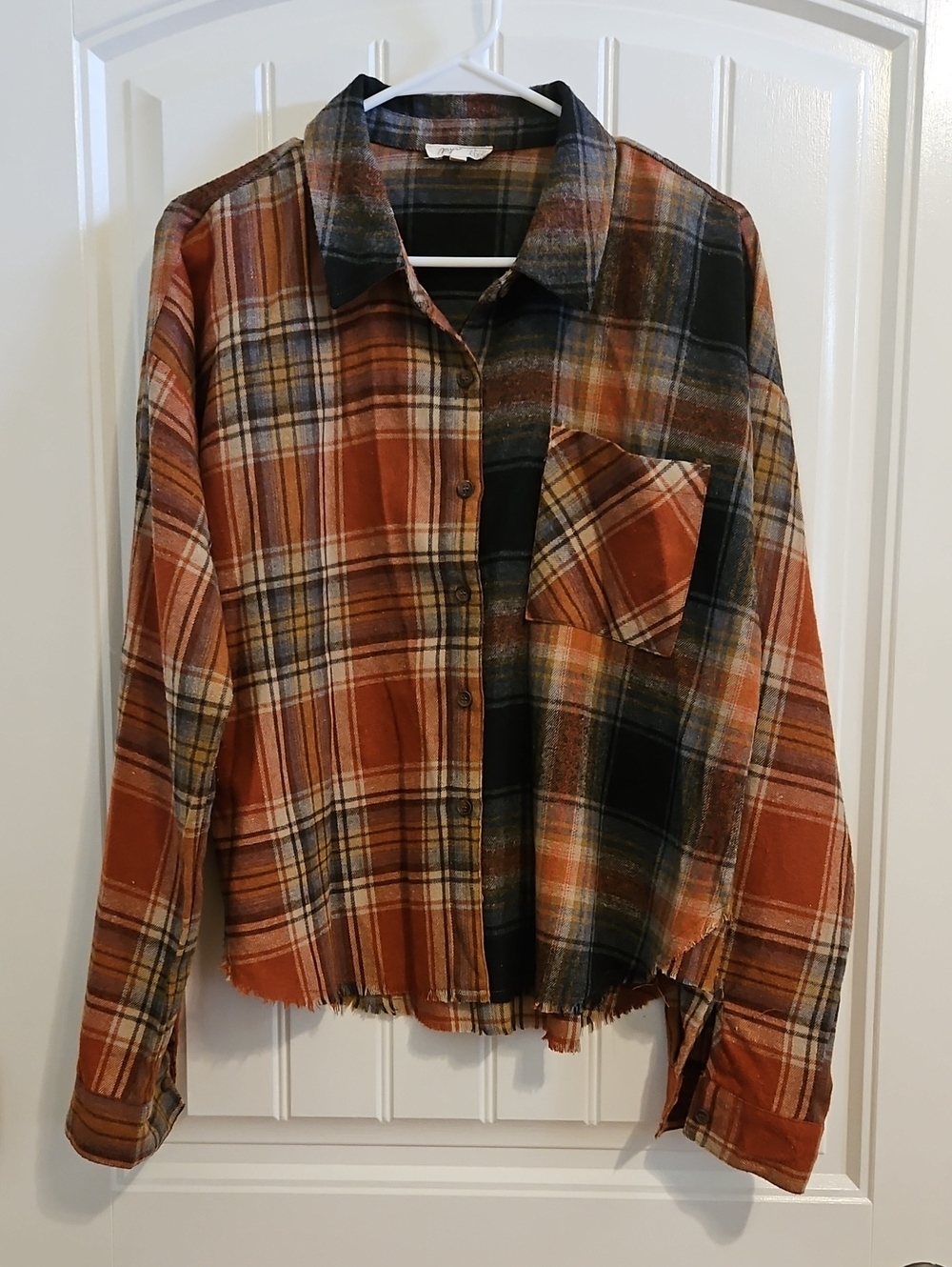 Mystree Multicolor Plaid Flannel Shirt - Rust, Cream & Navy Hues